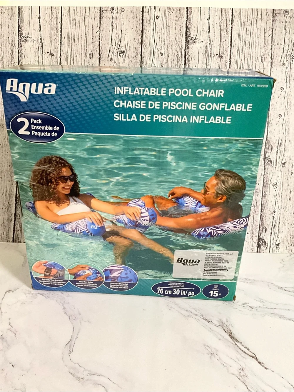 Aqua Blue and White Inflatable Pool chair- 2 Pack